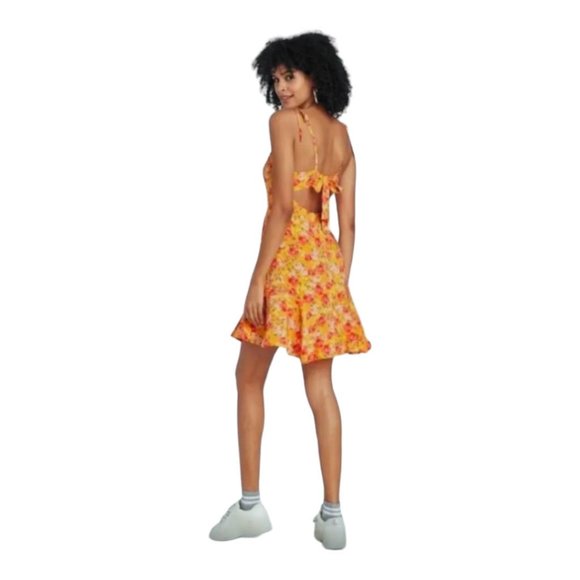 Wild Fable Medium Yellow Floral Shoulder Tie Open Back Tie Mini Dress - Picture 1 of 6